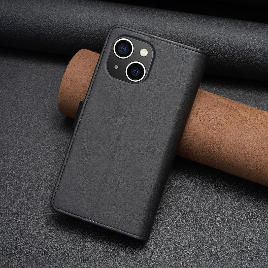BF Style-19 For iPhone 15 PU Leather Stand Phone Case Zipper Pocket Anti-drop Wallet Cover - Black