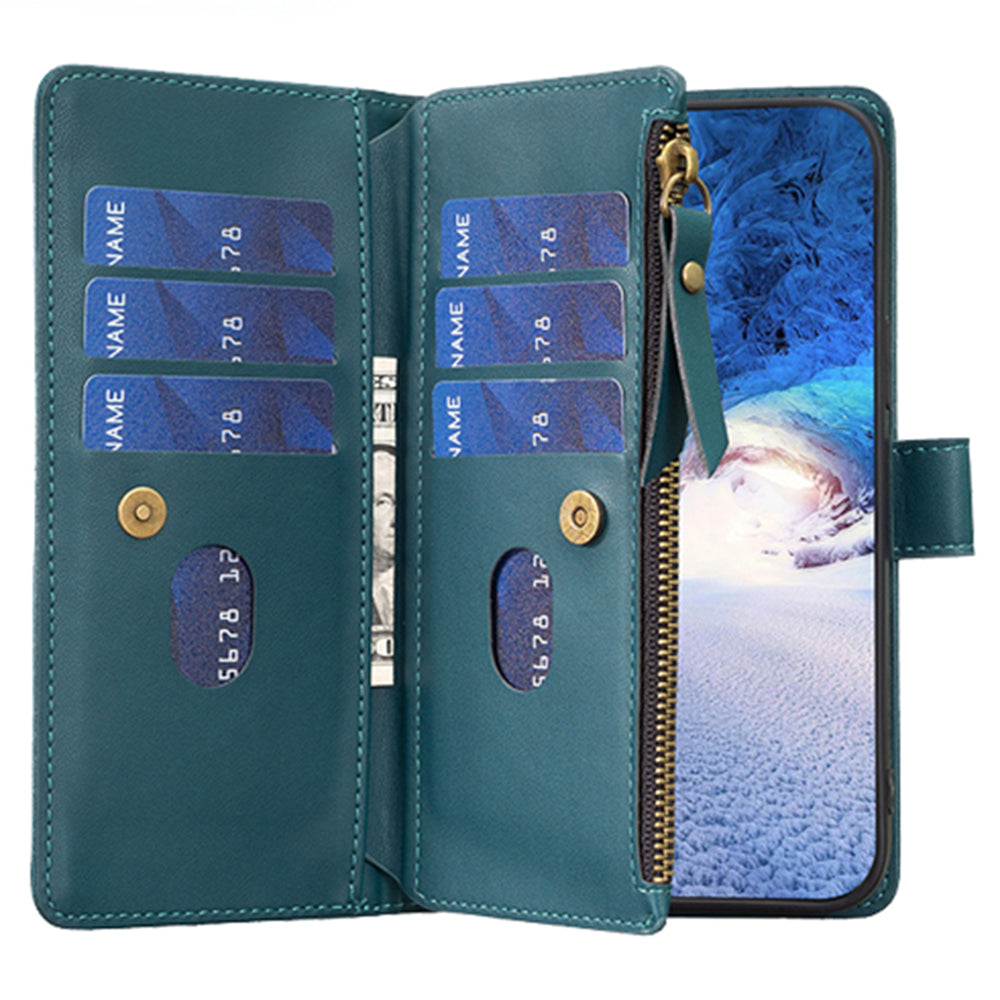 BF Style-19 For iPhone 15 Pro Max PU Leather Phone Case Flip Wallet Stand Cover with Zipper Pocket - Green