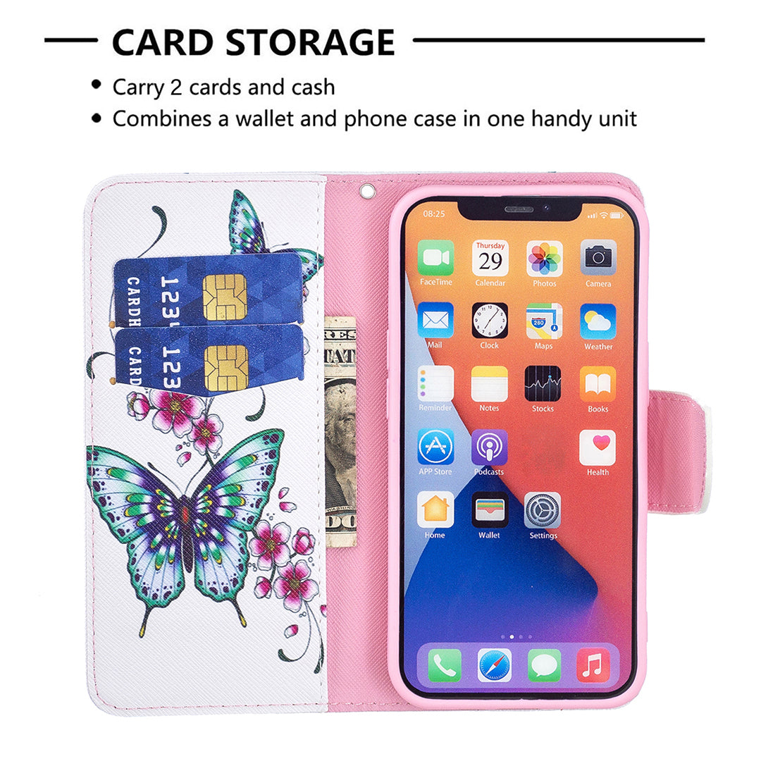 Pattern Printing Wallet Phone Case for iPhone 15 , Stand PU Leather +TPU Phone Cover - Peach Blossom and Butterflies