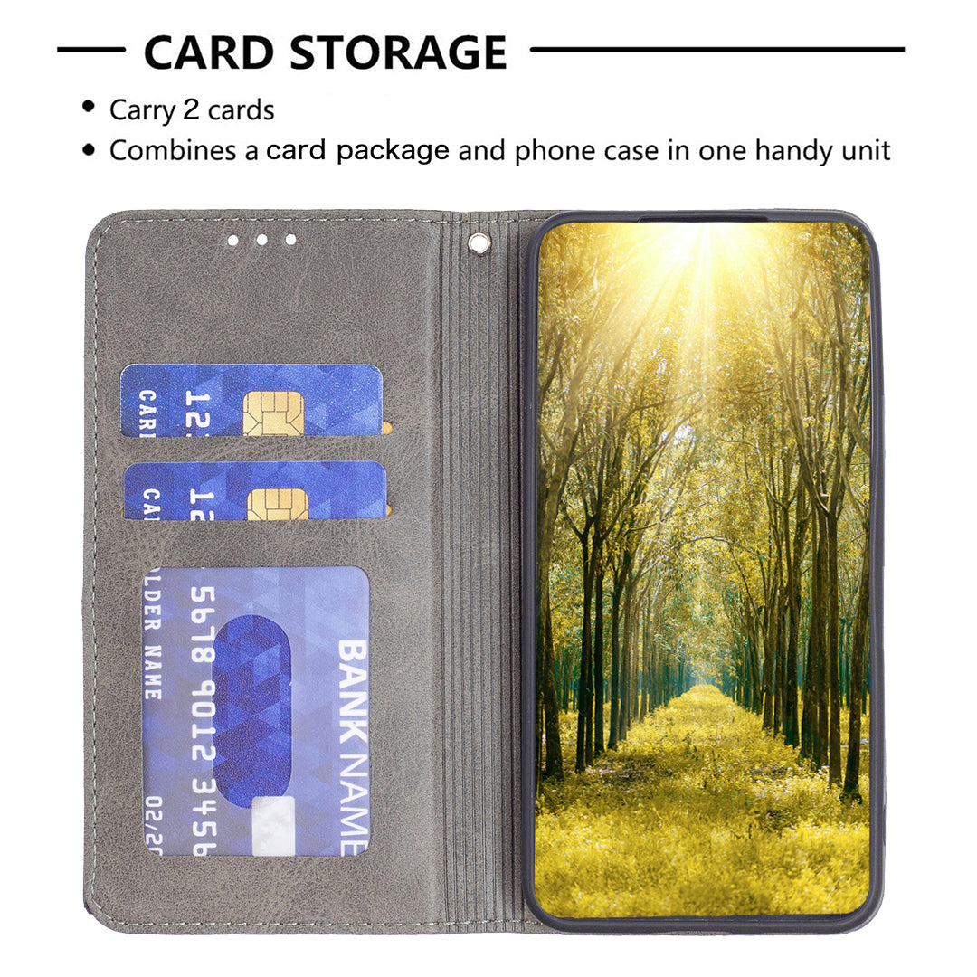 Card Holder PU Leather Stand Case for iPhone 15 Plus , Imprinted Line Phone Cover - Grey