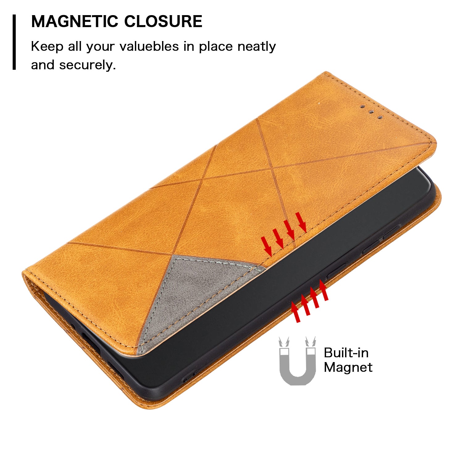 Card Holder PU Leather Stand Case for iPhone 15 Plus , Imprinted Line Phone Cover - Yellow