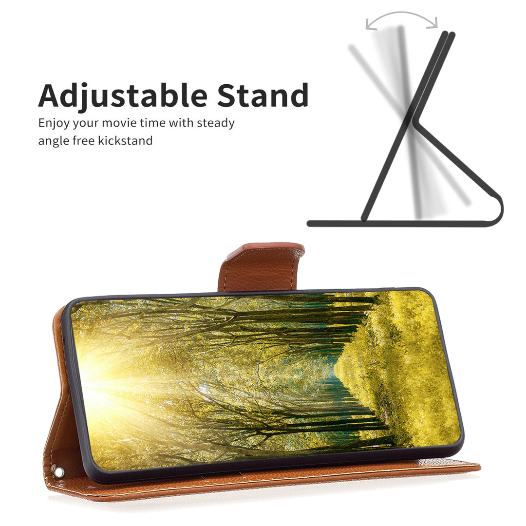 Uniqkart for iPhone 15 Pro Max Wallet PU Leather Case Litchi Texture Stand Anti-drop Phone Cover with Strap - Brown