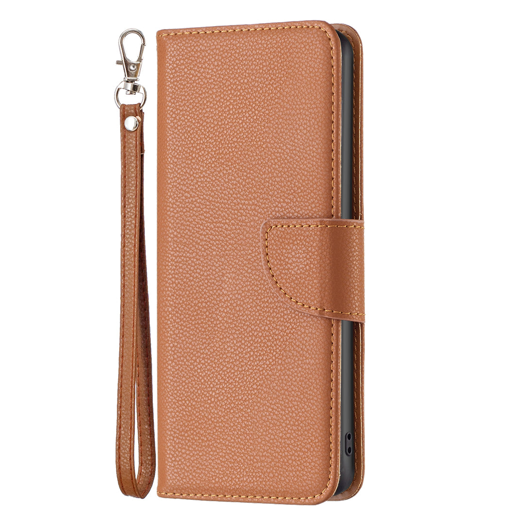 Uniqkart for iPhone 15 Pro Max Wallet PU Leather Case Litchi Texture Stand Anti-drop Phone Cover with Strap - Brown