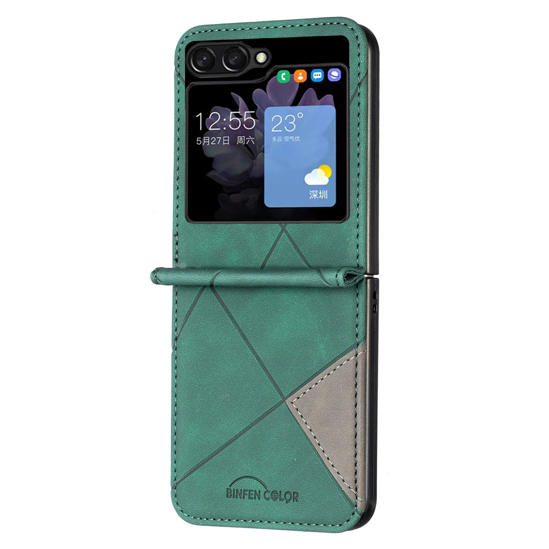 Binfen Color For Samsung Galaxy Z Flip5 5G Phone Case PU Leather+PC Imprinted Pattern Cover - Green