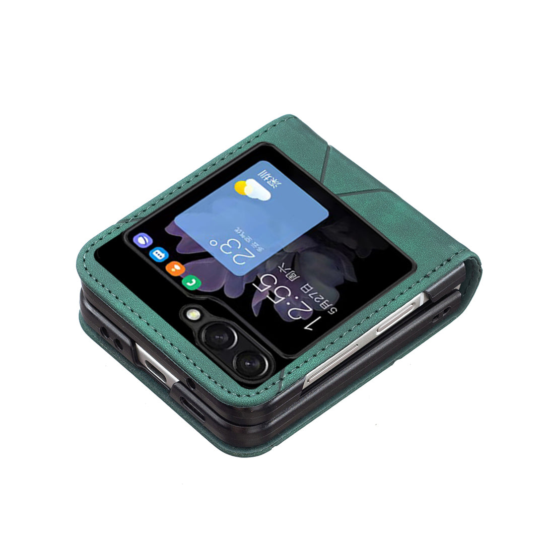 Binfen Color For Samsung Galaxy Z Flip5 5G Phone Case PU Leather+PC Imprinted Pattern Cover - Green