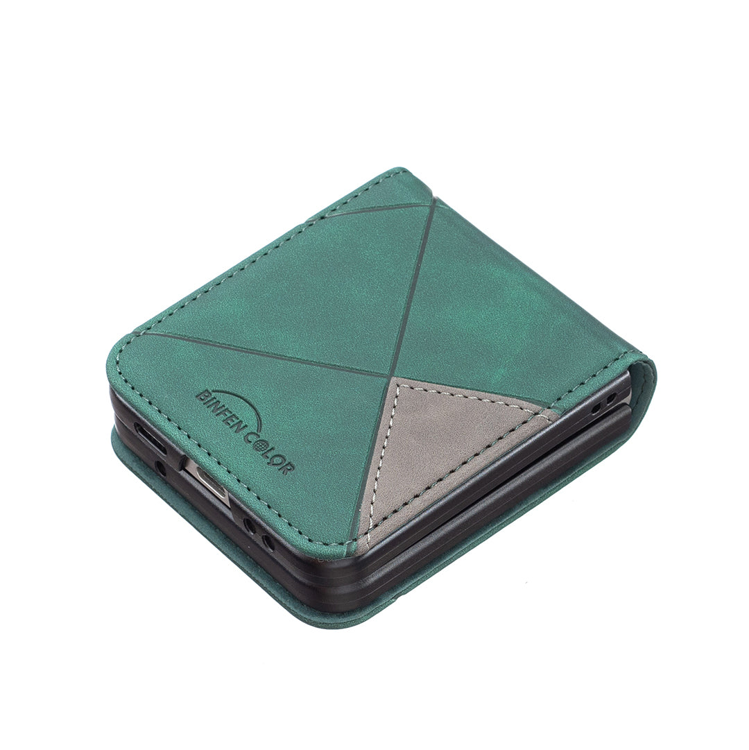 Binfen Color For Samsung Galaxy Z Flip5 5G Phone Case PU Leather+PC Imprinted Pattern Cover - Green