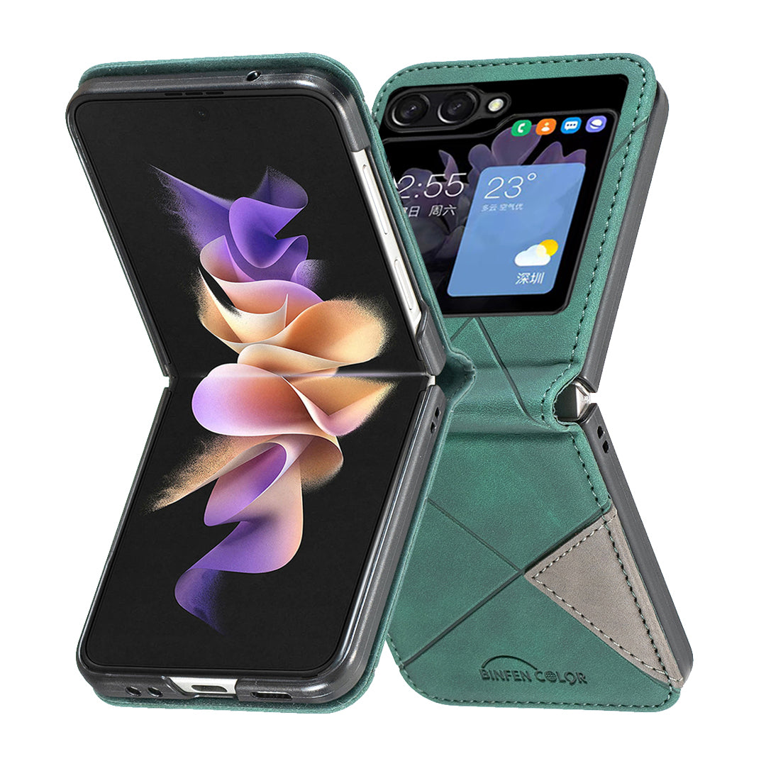Binfen Color For Samsung Galaxy Z Flip5 5G Phone Case PU Leather+PC Imprinted Pattern Cover - Green