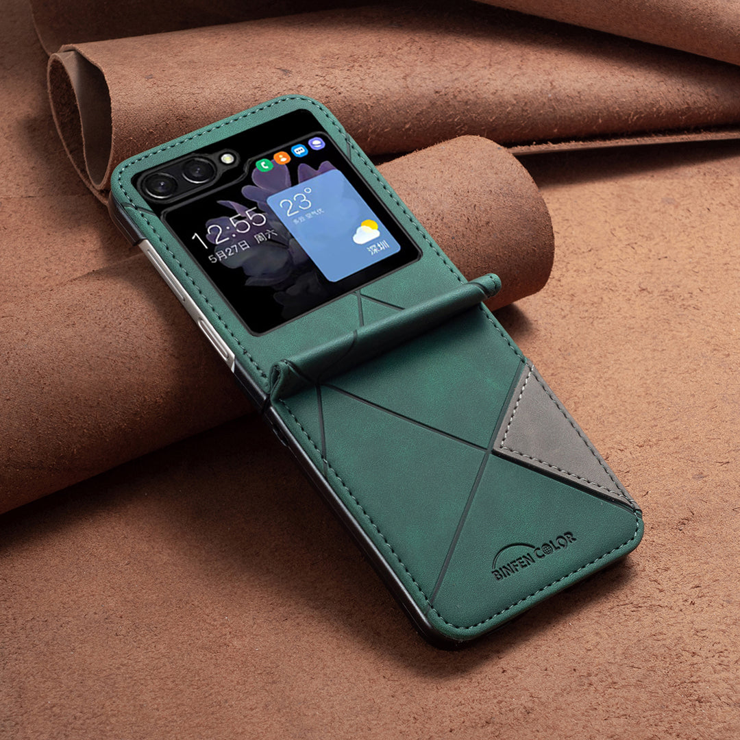 Binfen Color For Samsung Galaxy Z Flip5 5G Phone Case PU Leather+PC Imprinted Pattern Cover - Green