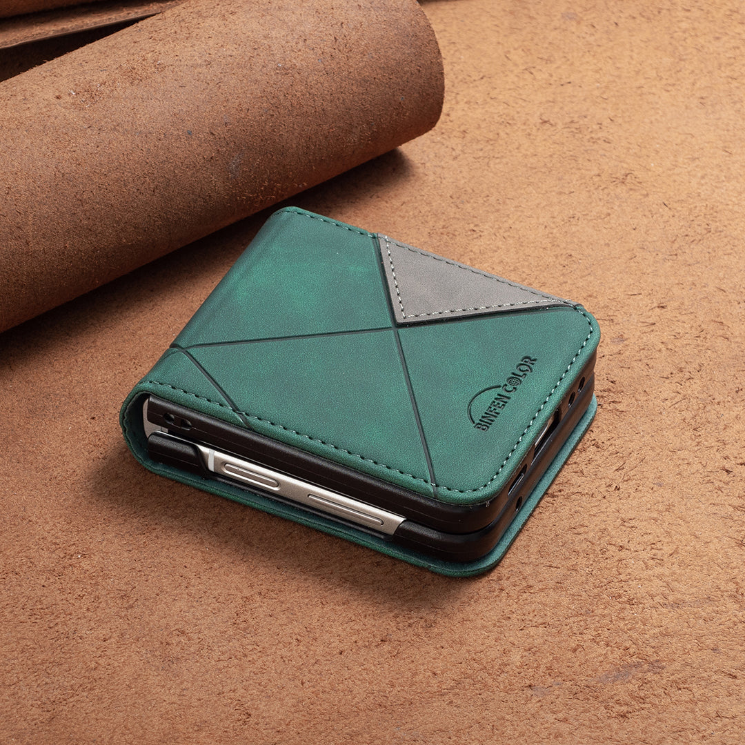 Binfen Color For Samsung Galaxy Z Flip5 5G Phone Case PU Leather+PC Imprinted Pattern Cover - Green
