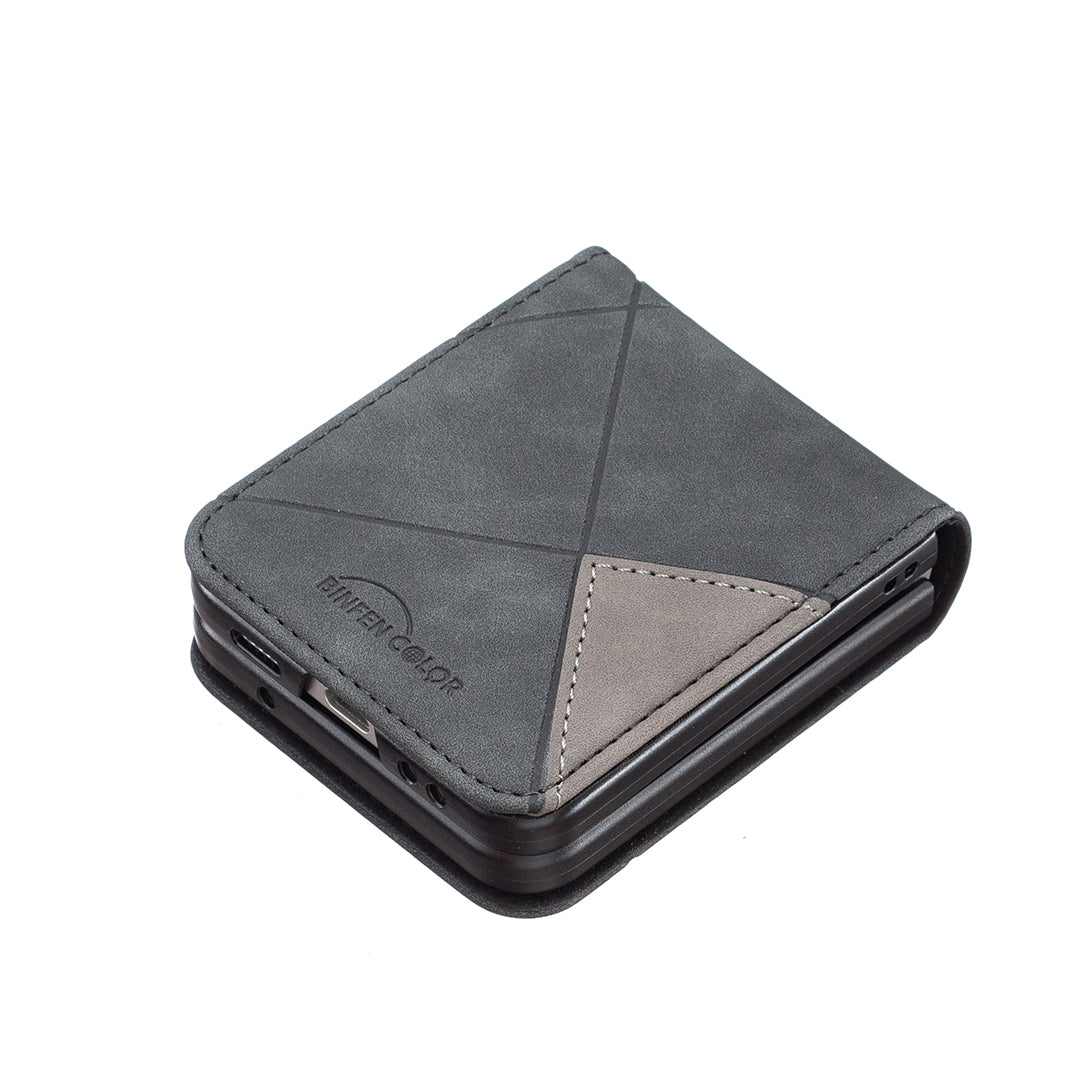 Binfen Color For Samsung Galaxy Z Flip5 5G Phone Case PU Leather+PC Imprinted Pattern Cover - Black