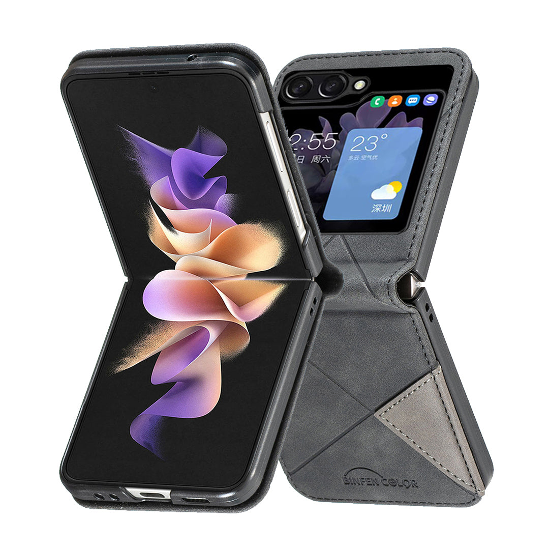 Binfen Color For Samsung Galaxy Z Flip5 5G Phone Case PU Leather+PC Imprinted Pattern Cover - Black