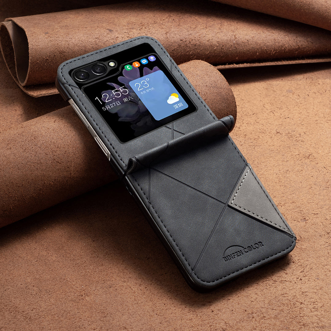 Binfen Color For Samsung Galaxy Z Flip5 5G Phone Case PU Leather+PC Imprinted Pattern Cover - Black