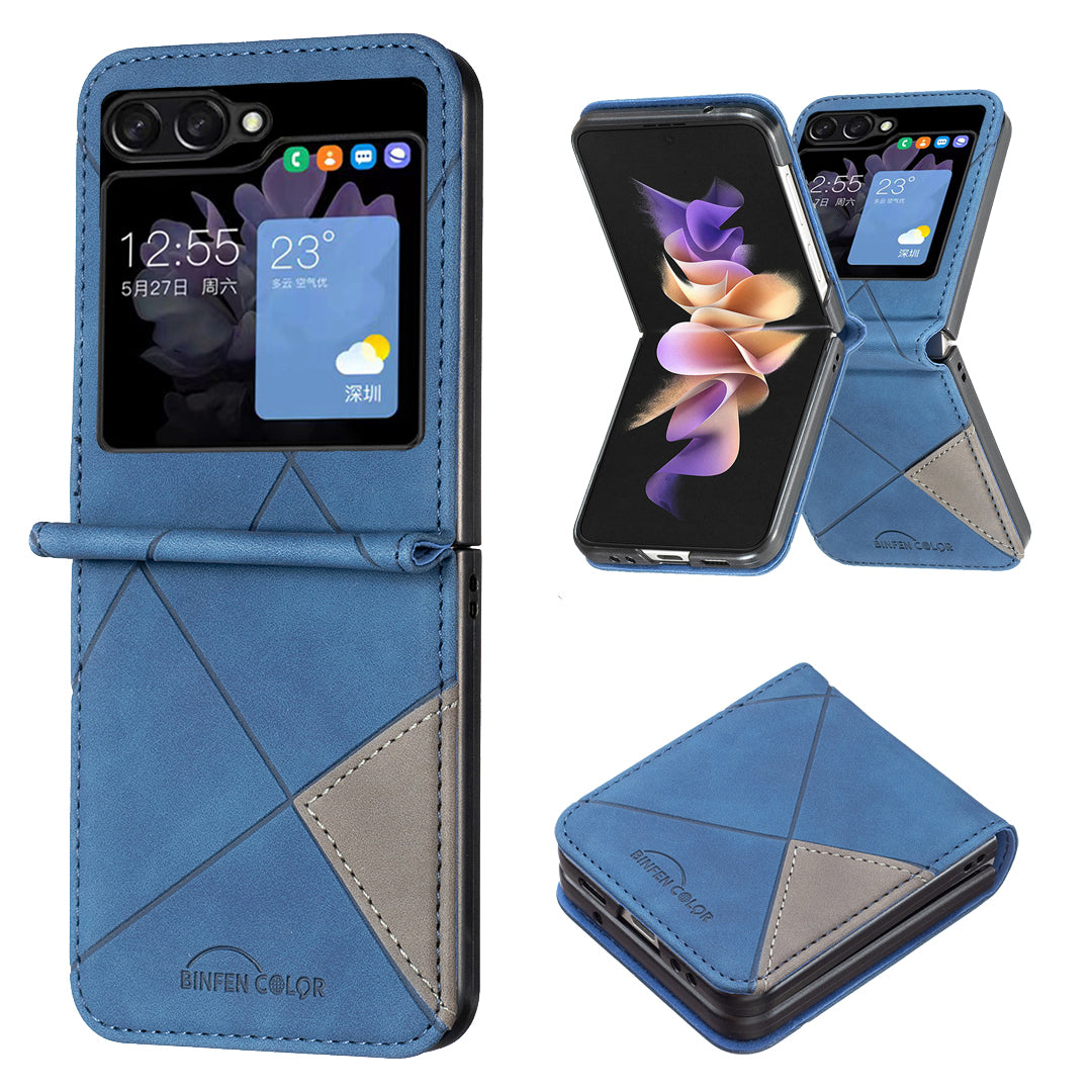 Binfen Color For Samsung Galaxy Z Flip5 5G Phone Case PU Leather+PC Imprinted Pattern Cover - Blue