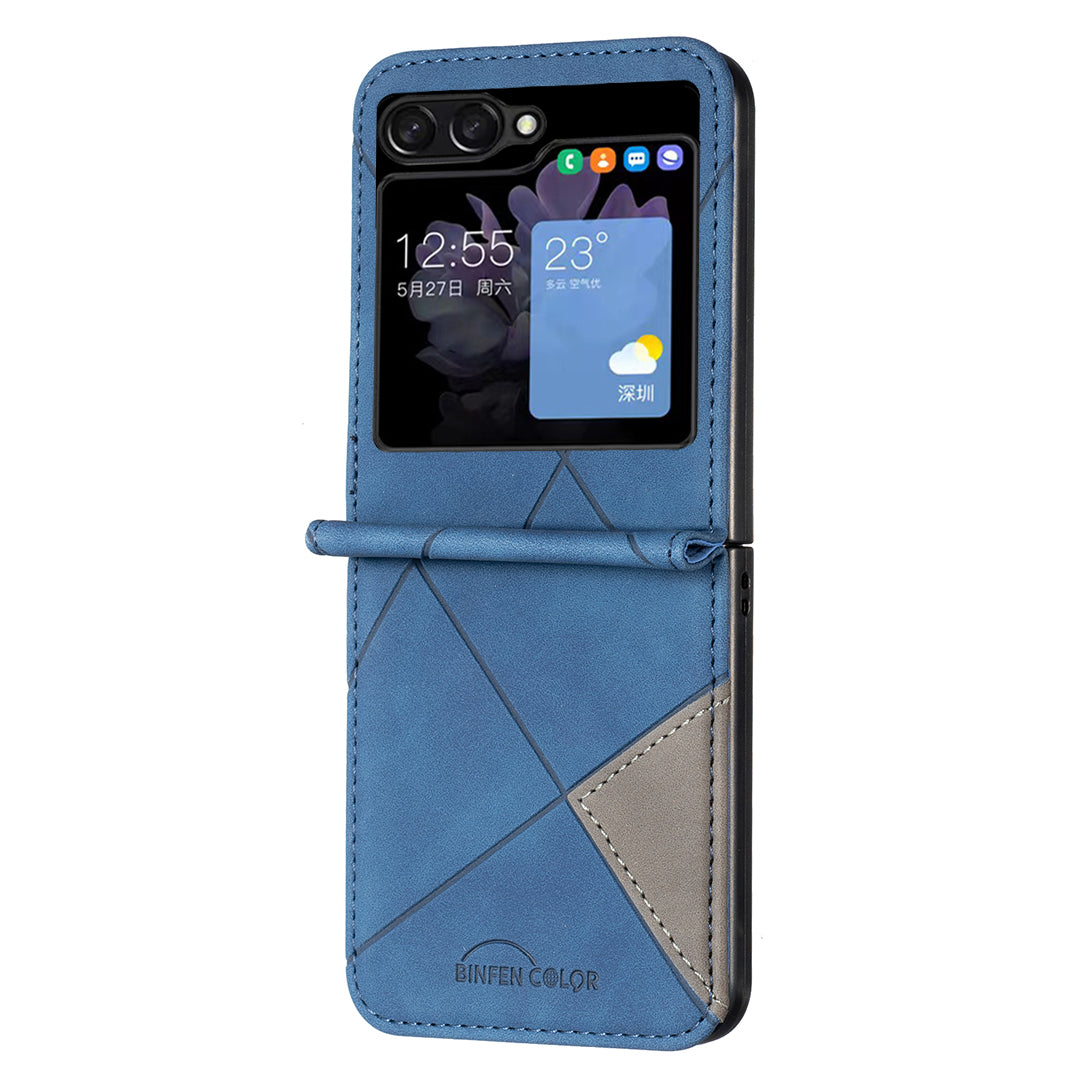Binfen Color For Samsung Galaxy Z Flip5 5G Phone Case PU Leather+PC Imprinted Pattern Cover - Blue