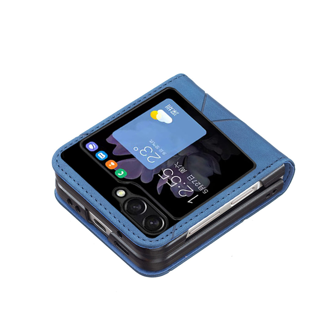 Binfen Color For Samsung Galaxy Z Flip5 5G Phone Case PU Leather+PC Imprinted Pattern Cover - Blue