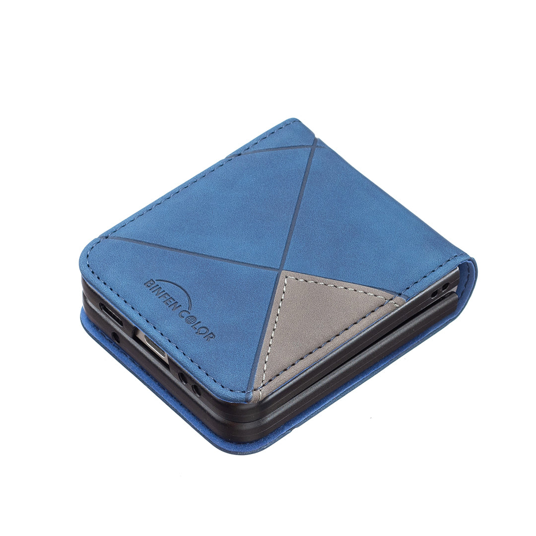 Binfen Color For Samsung Galaxy Z Flip5 5G Phone Case PU Leather+PC Imprinted Pattern Cover - Blue