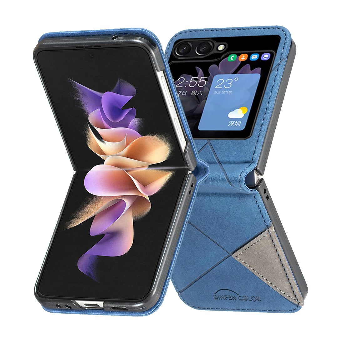 Binfen Color For Samsung Galaxy Z Flip5 5G Phone Case PU Leather+PC Imprinted Pattern Cover - Blue
