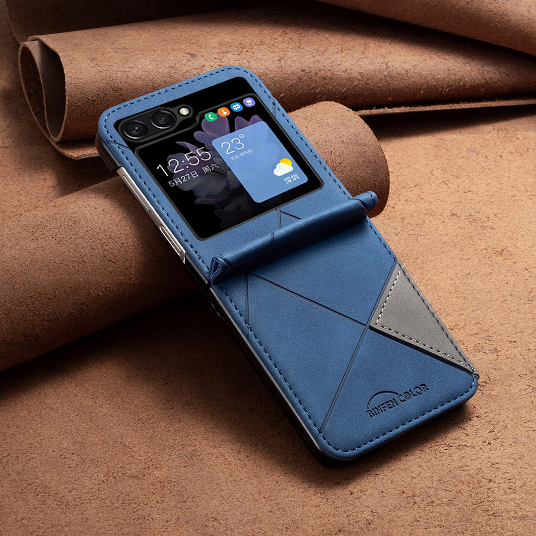 Binfen Color For Samsung Galaxy Z Flip5 5G Phone Case PU Leather+PC Imprinted Pattern Cover - Blue