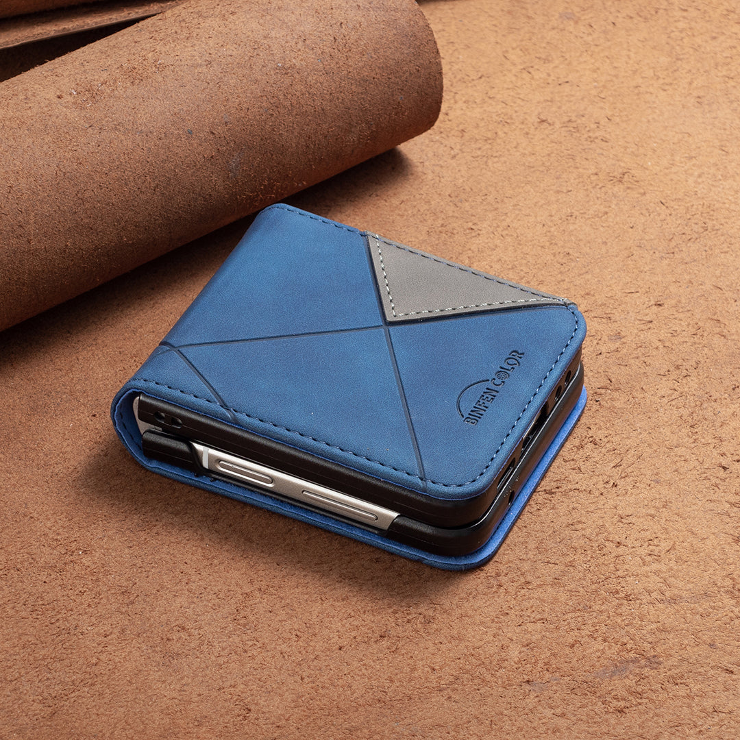Binfen Color For Samsung Galaxy Z Flip5 5G Phone Case PU Leather+PC Imprinted Pattern Cover - Blue