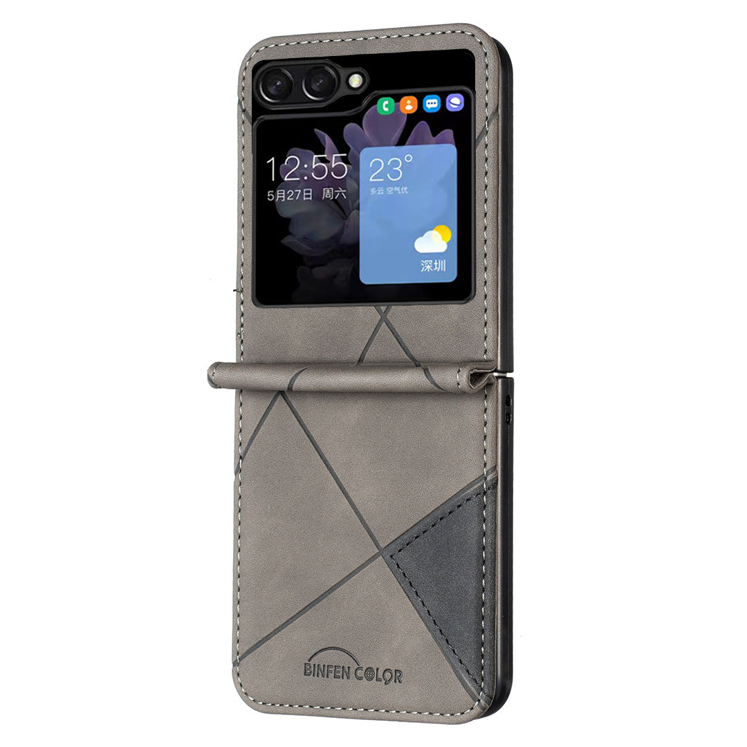 Binfen Color For Samsung Galaxy Z Flip5 5G Phone Case PU Leather+PC Imprinted Pattern Cover - Grey