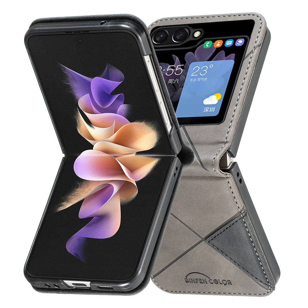 Binfen Color For Samsung Galaxy Z Flip5 5G Phone Case PU Leather+PC Imprinted Pattern Cover - Grey