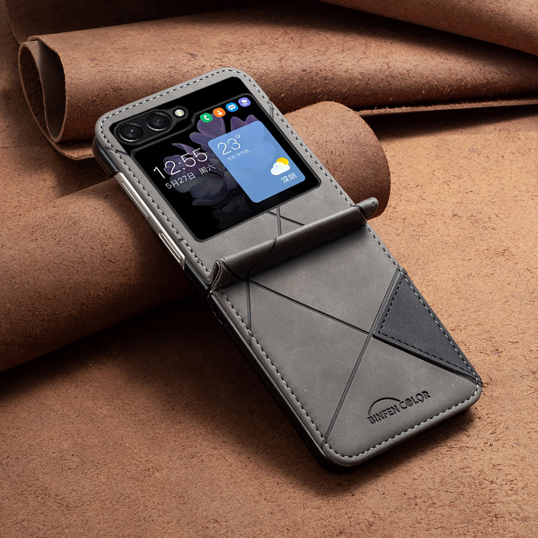 Binfen Color For Samsung Galaxy Z Flip5 5G Phone Case PU Leather+PC Imprinted Pattern Cover - Grey