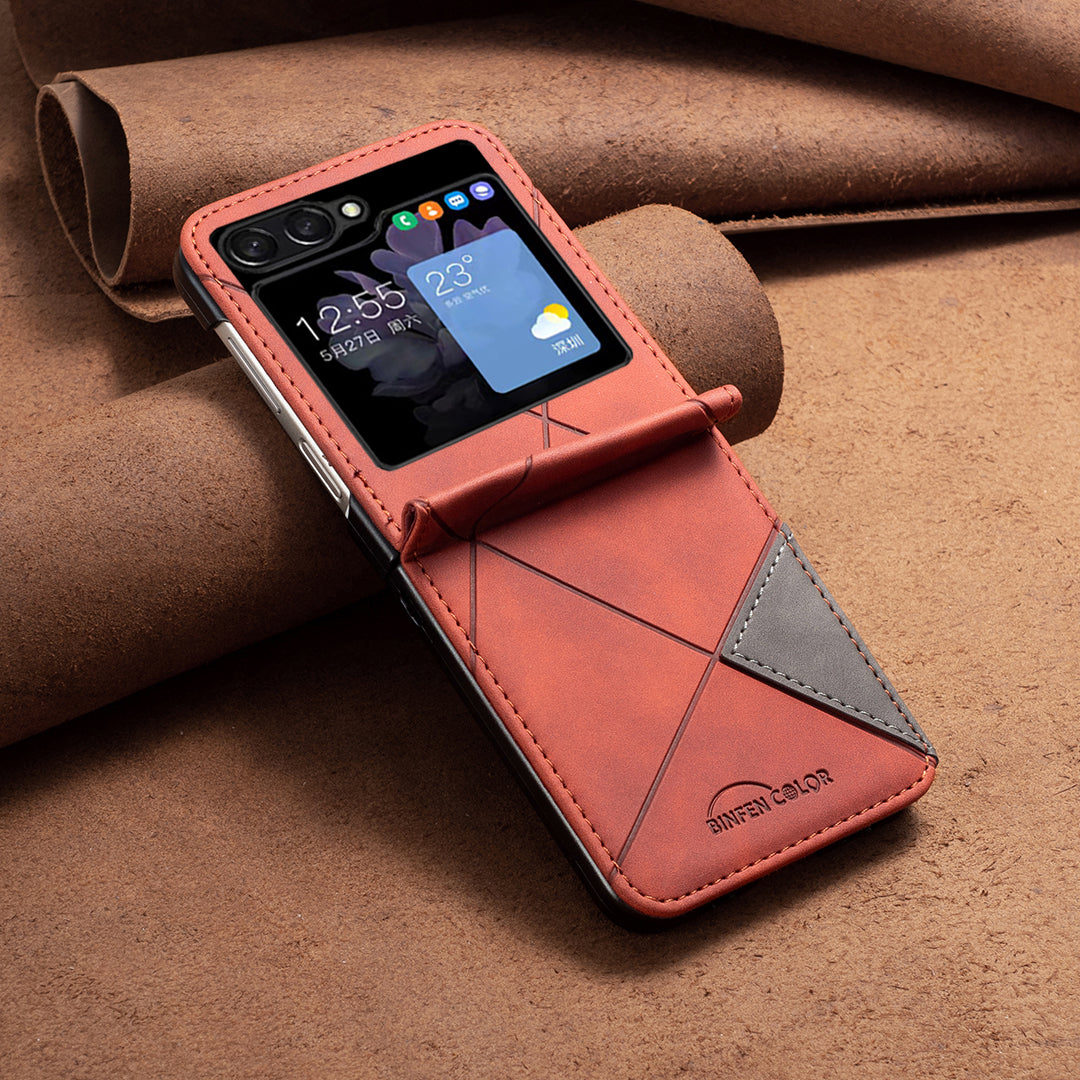 Binfen Color For Samsung Galaxy Z Flip5 5G Phone Case PU Leather+PC Imprinted Pattern Cover - Brown