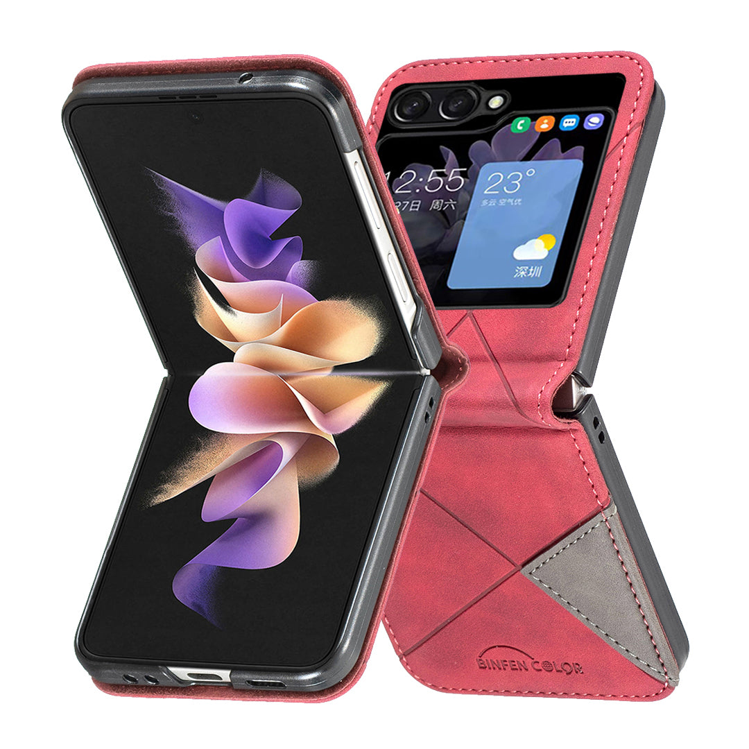 Binfen Color For Samsung Galaxy Z Flip5 5G Phone Case PU Leather+PC Imprinted Pattern Cover - Red