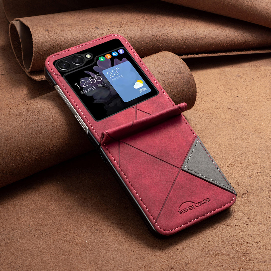 Binfen Color For Samsung Galaxy Z Flip5 5G Phone Case PU Leather+PC Imprinted Pattern Cover - Red
