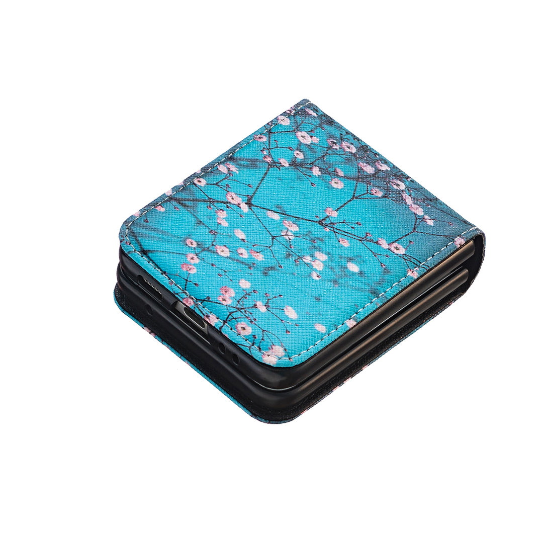 Uniqkart for Samsung Galaxy Z Flip5 5G PU Leather+PC Phone Case Pattern Printing Protective Cover - Plum Blossom