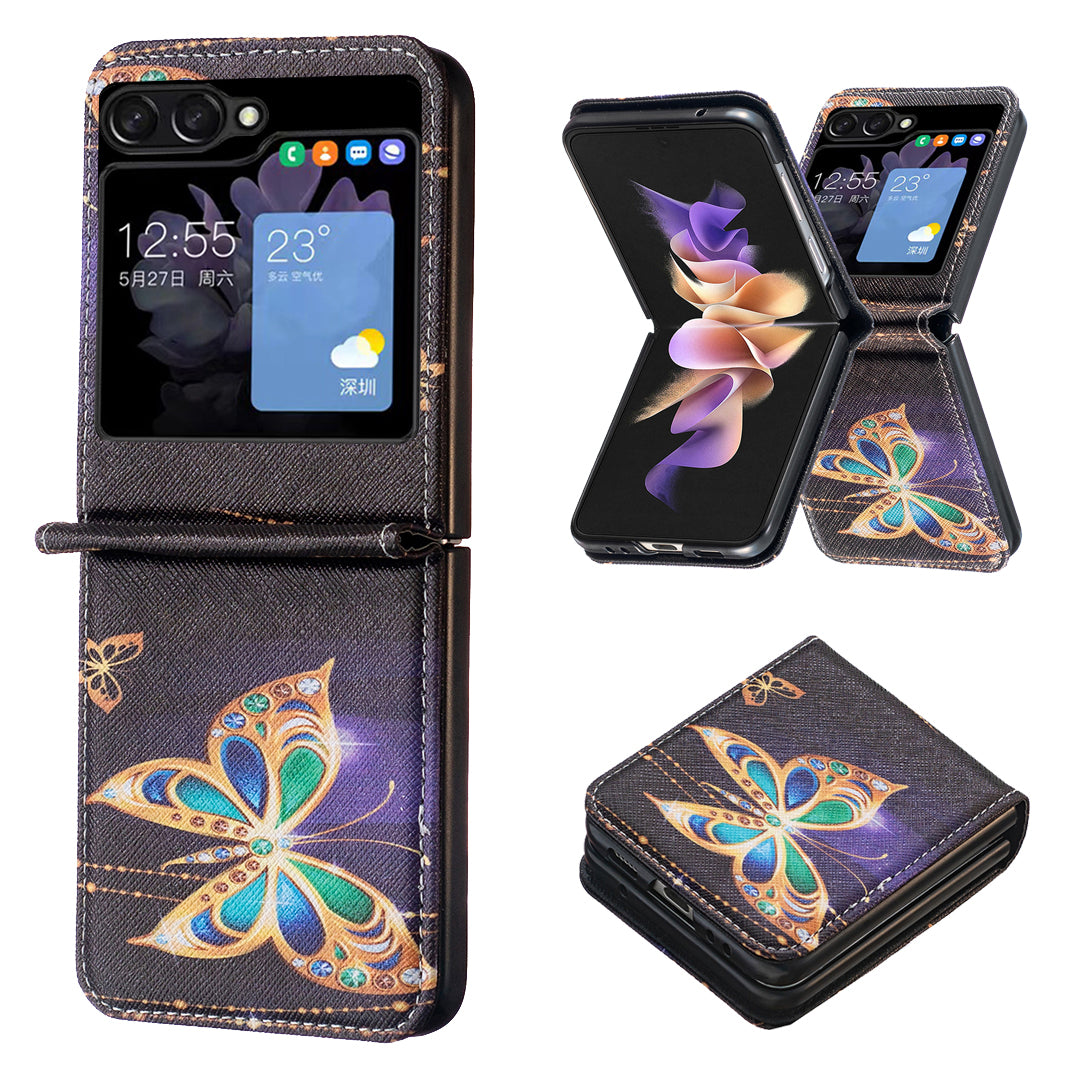 Uniqkart for Samsung Galaxy Z Flip5 5G PU Leather+PC Phone Case Pattern Printing Protective Cover - Jewelry Butterfly