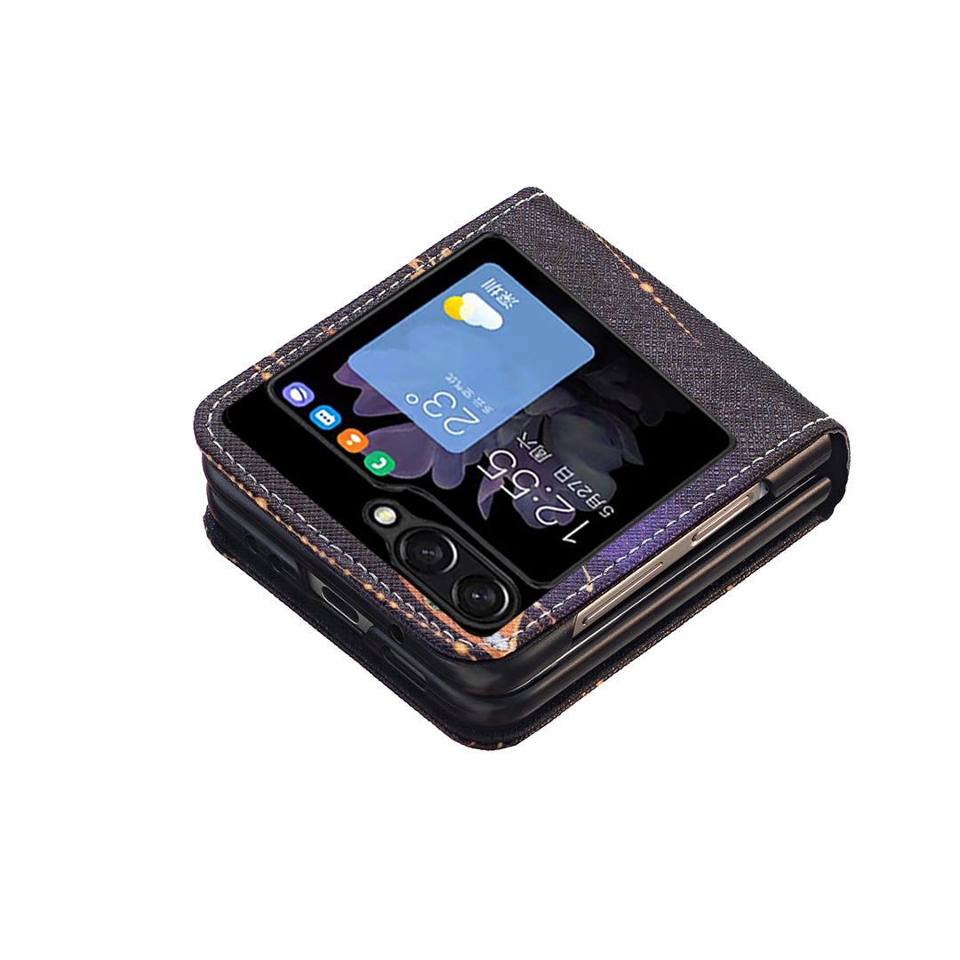 Uniqkart for Samsung Galaxy Z Flip5 5G PU Leather+PC Phone Case Pattern Printing Protective Cover - Jewelry Butterfly