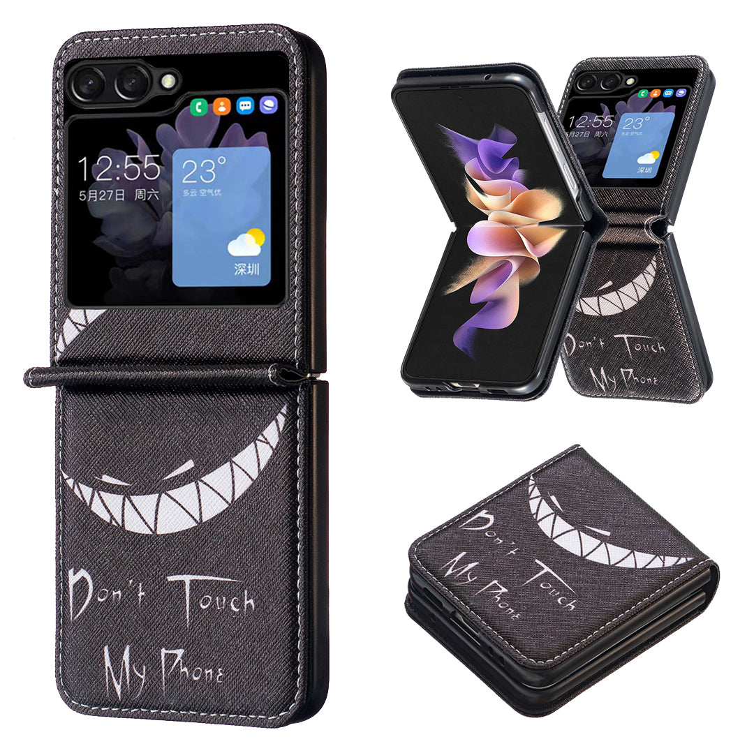 for Samsung Galaxy Z Flip5 5G PU Leather+PC Phone Case Pattern Printing Protective Cover - Don't Touch My Phone