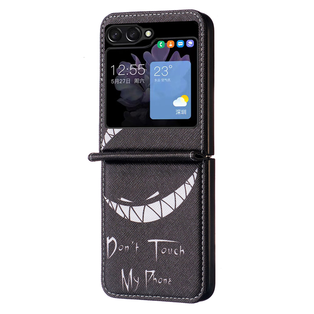 for Samsung Galaxy Z Flip5 5G PU Leather+PC Phone Case Pattern Printing Protective Cover - Don't Touch My Phone