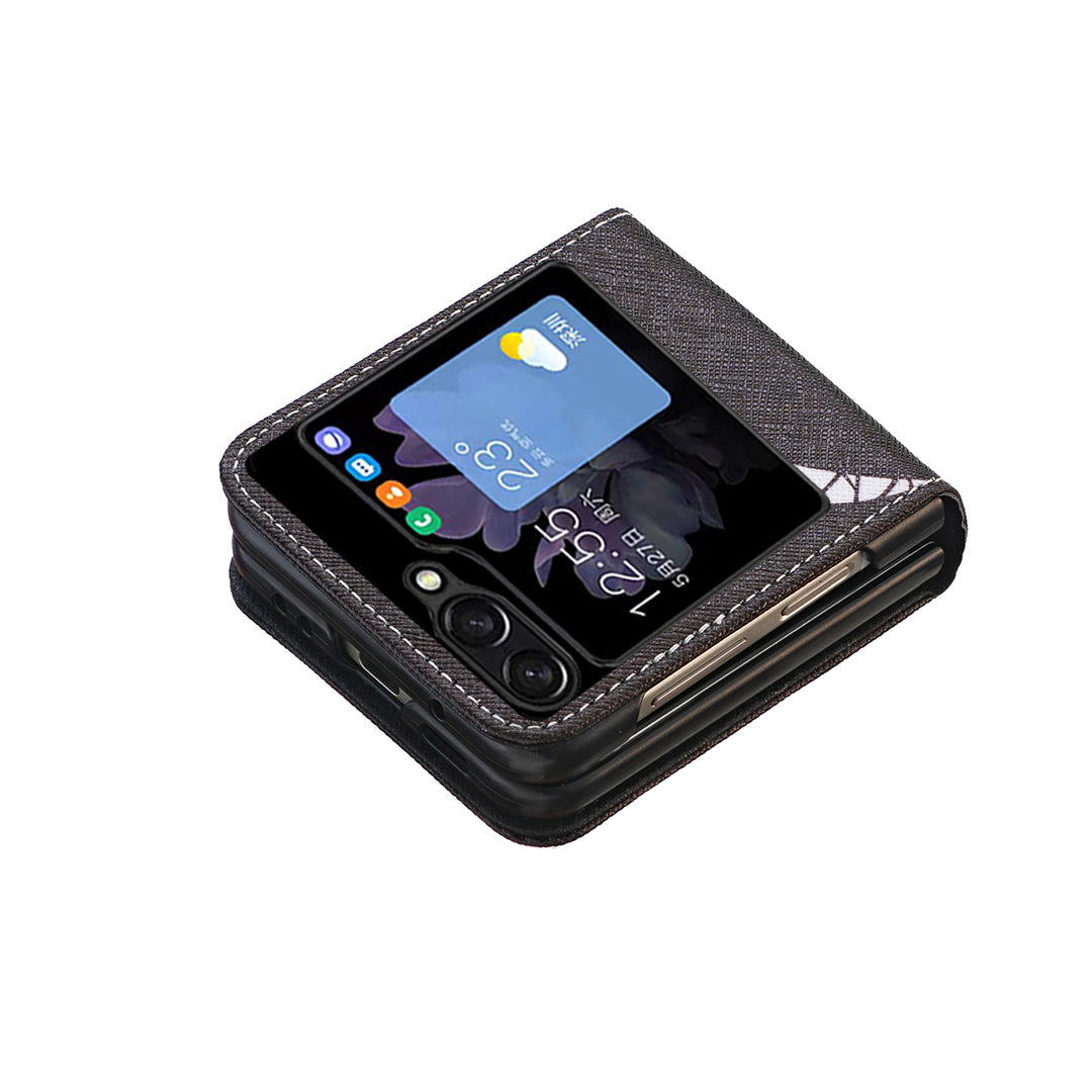for Samsung Galaxy Z Flip5 5G PU Leather+PC Phone Case Pattern Printing Protective Cover - Don't Touch My Phone