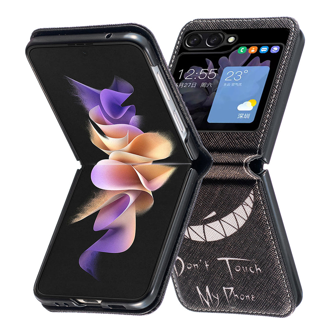 for Samsung Galaxy Z Flip5 5G PU Leather+PC Phone Case Pattern Printing Protective Cover - Don't Touch My Phone