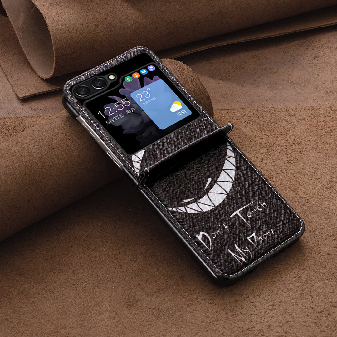 for Samsung Galaxy Z Flip5 5G PU Leather+PC Phone Case Pattern Printing Protective Cover - Don't Touch My Phone