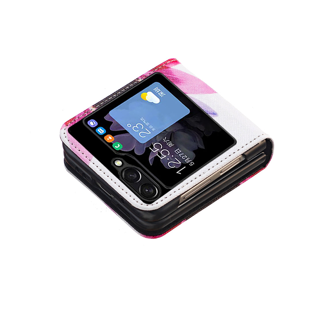 Uniqkart for Samsung Galaxy Z Flip5 5G PU Leather+PC Phone Case Pattern Printing Protective Cover - Sunflower