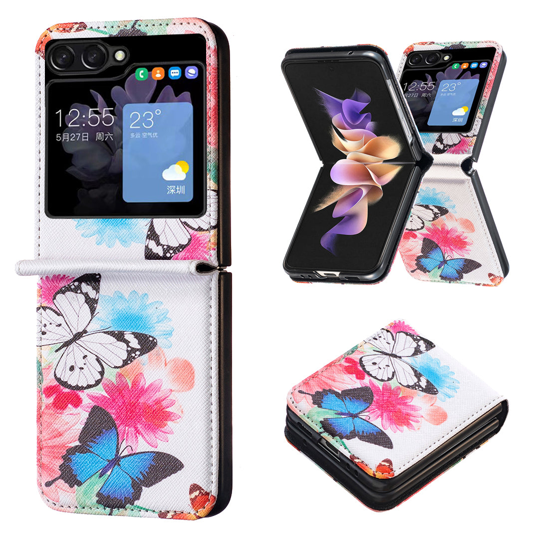 Uniqkart for Samsung Galaxy Z Flip5 5G PU Leather+PC Phone Case Pattern Printing Protective Cover - Two Butterflies