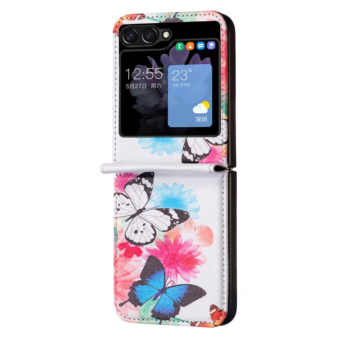 Uniqkart for Samsung Galaxy Z Flip5 5G PU Leather+PC Phone Case Pattern Printing Protective Cover - Two Butterflies