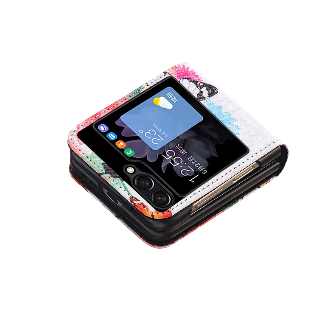 Uniqkart for Samsung Galaxy Z Flip5 5G PU Leather+PC Phone Case Pattern Printing Protective Cover - Two Butterflies