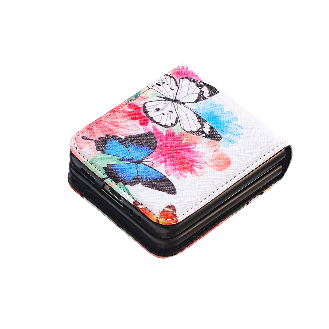Uniqkart for Samsung Galaxy Z Flip5 5G PU Leather+PC Phone Case Pattern Printing Protective Cover - Two Butterflies