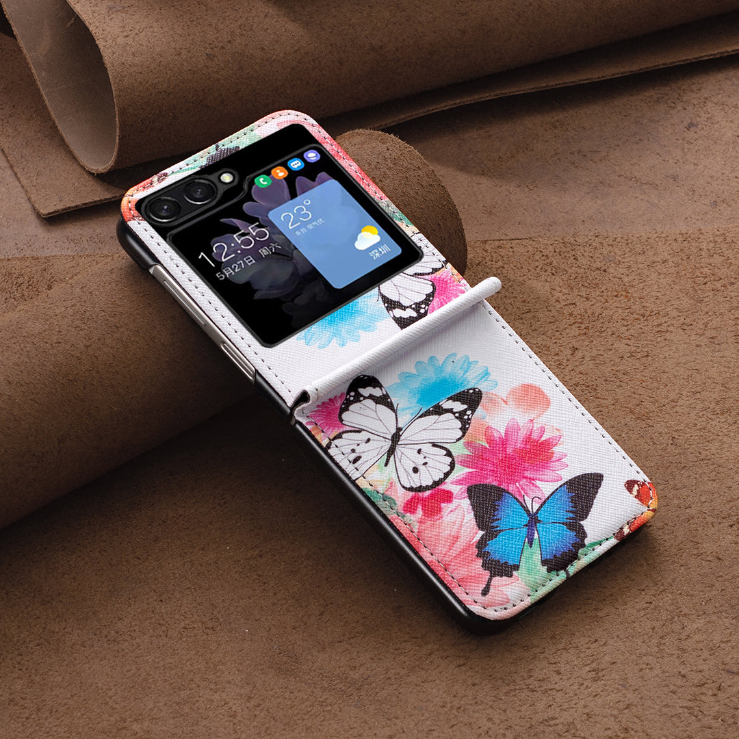 Uniqkart for Samsung Galaxy Z Flip5 5G PU Leather+PC Phone Case Pattern Printing Protective Cover - Two Butterflies