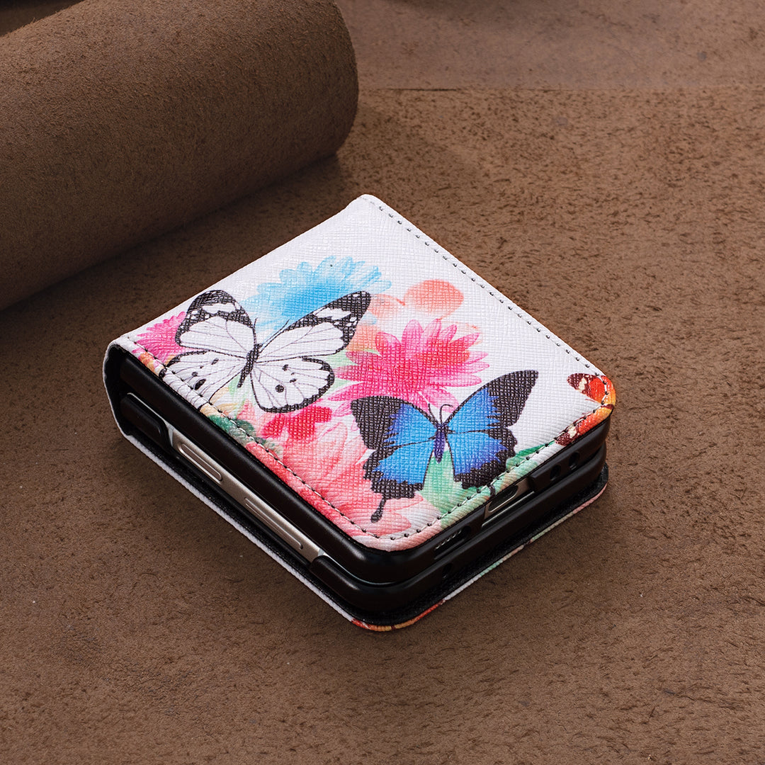 Uniqkart for Samsung Galaxy Z Flip5 5G PU Leather+PC Phone Case Pattern Printing Protective Cover - Two Butterflies