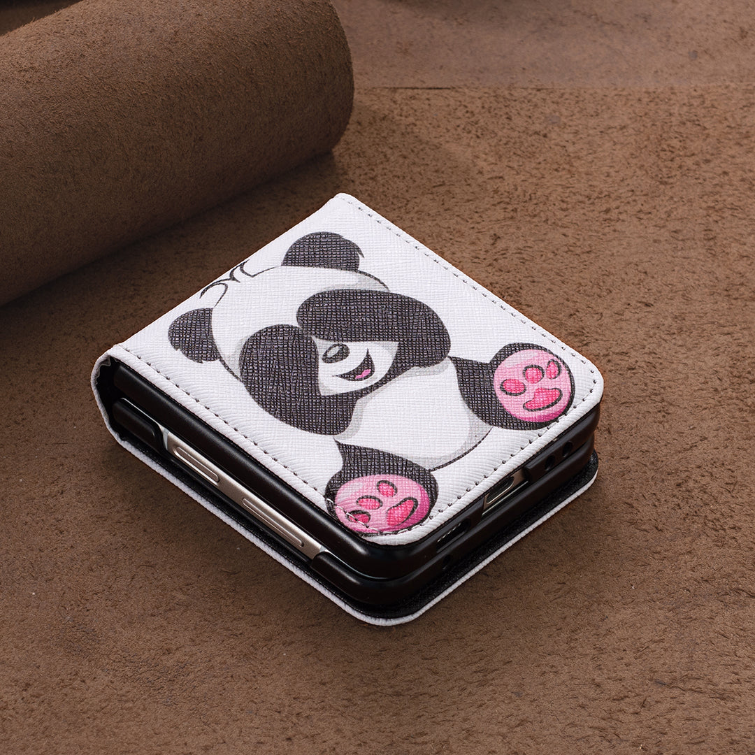 Uniqkart for Samsung Galaxy Z Flip5 5G PU Leather+PC Phone Case Pattern Printing Protective Cover - Panda