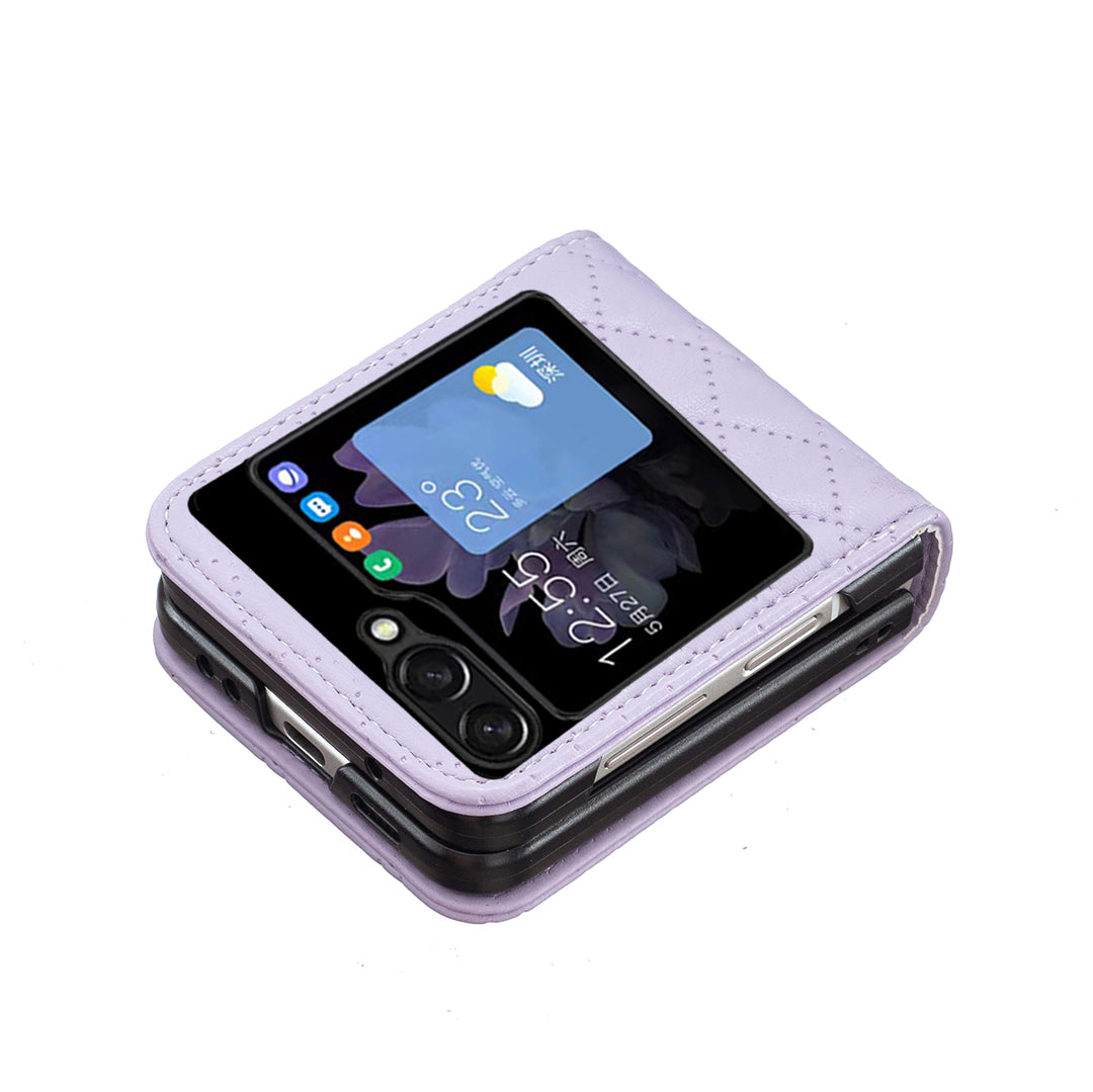 Binfen Color For Samsung Galaxy Z Flip5 5G PU Leather+PC Case Imprinted Rhombus Pattern Phone Cover - Purple