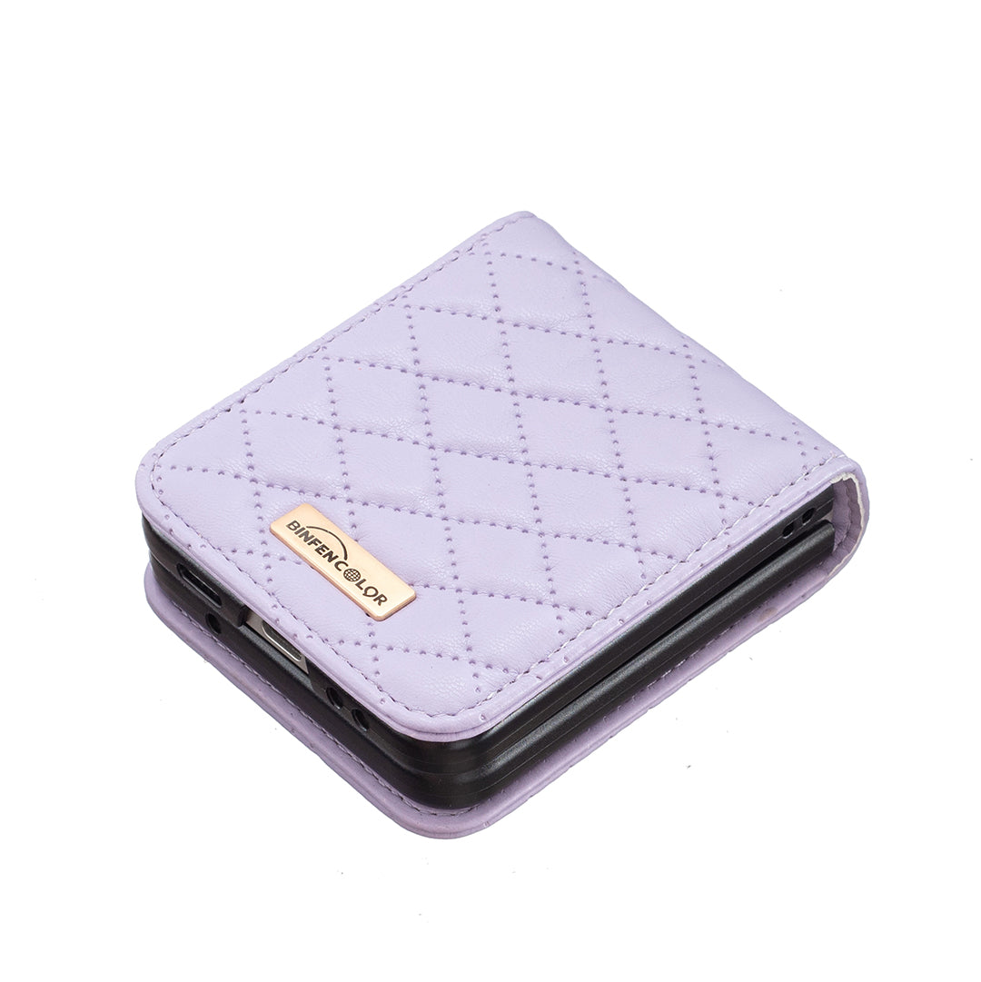 Binfen Color For Samsung Galaxy Z Flip5 5G PU Leather+PC Case Imprinted Rhombus Pattern Phone Cover - Purple