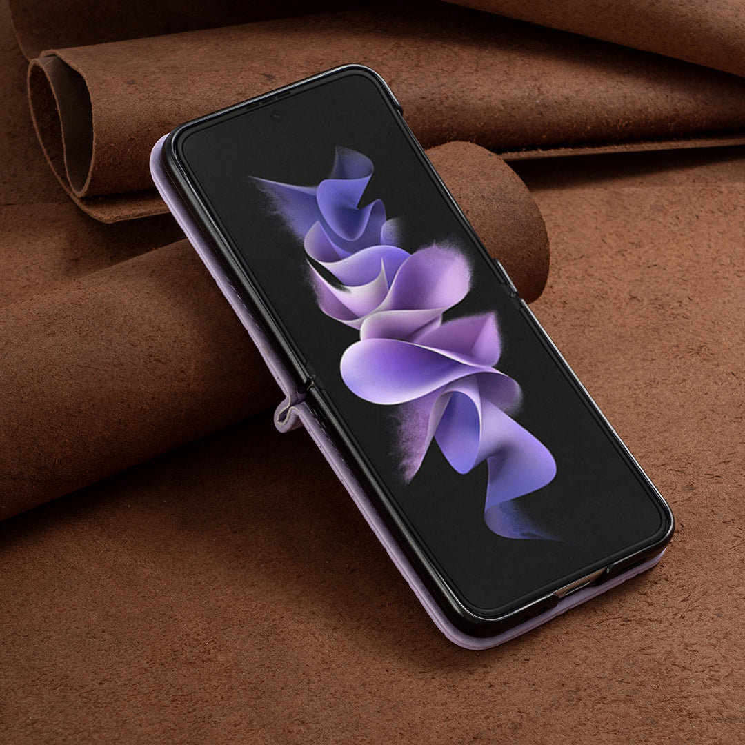 Binfen Color For Samsung Galaxy Z Flip5 5G PU Leather+PC Case Imprinted Rhombus Pattern Phone Cover - Purple