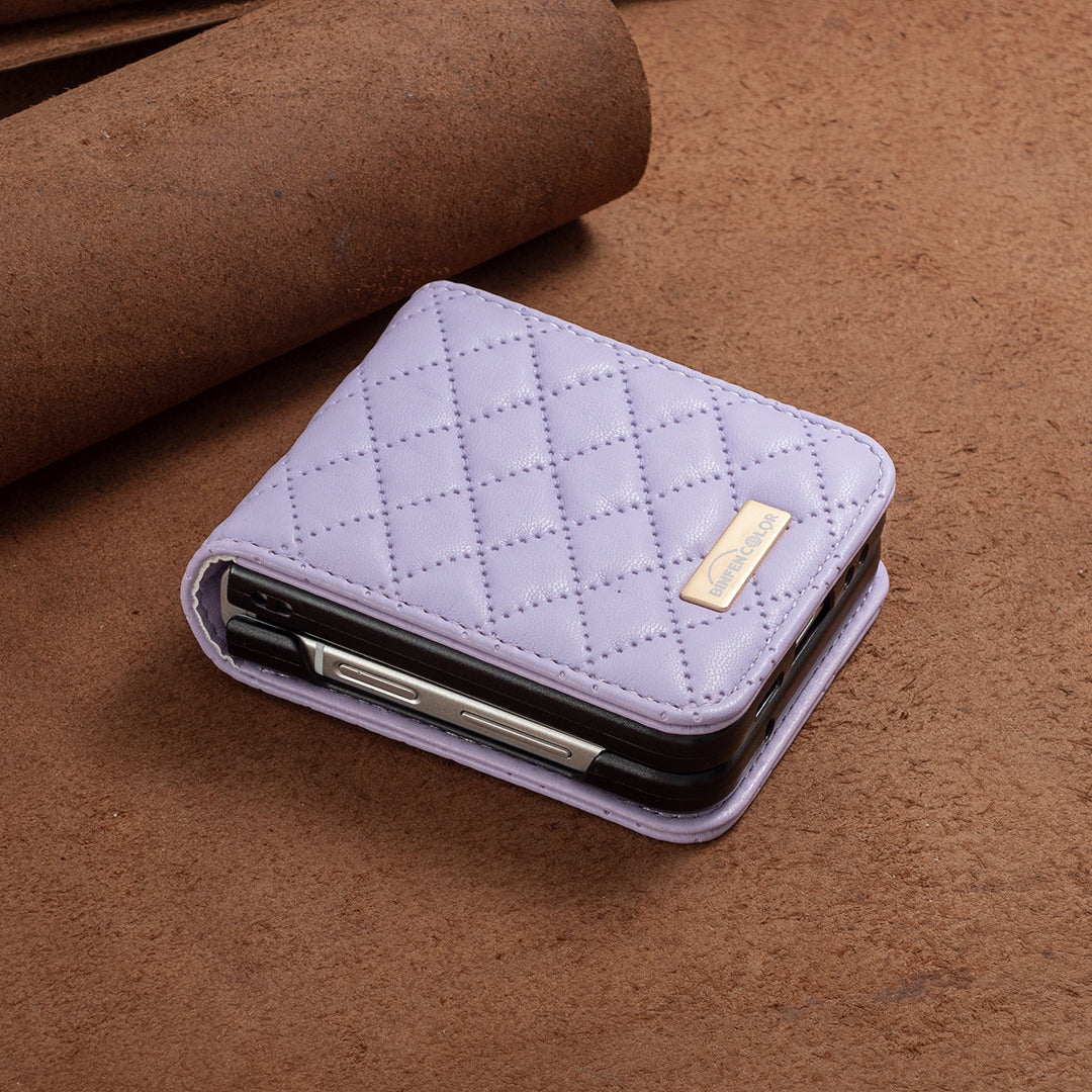 Binfen Color For Samsung Galaxy Z Flip5 5G PU Leather+PC Case Imprinted Rhombus Pattern Phone Cover - Purple