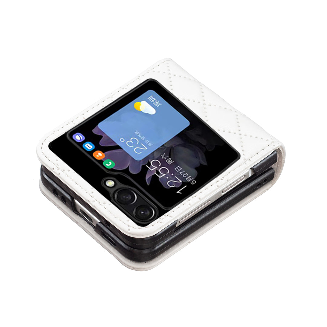 Binfen Color For Samsung Galaxy Z Flip5 5G PU Leather+PC Case Imprinted Rhombus Pattern Phone Cover - White